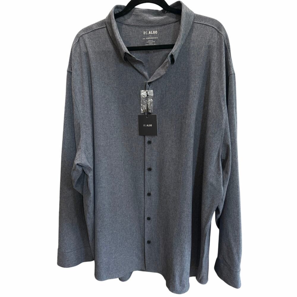 NWT 01.ALGO Performance Button Up Shirt Mens 3XL Gray Quick Dry Stretch Golf Top